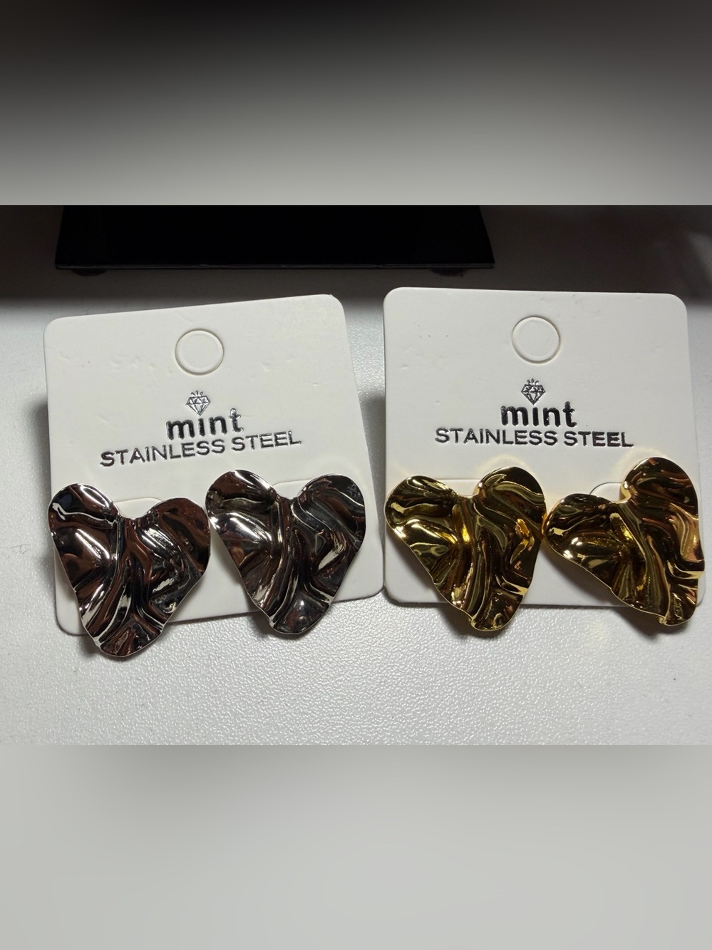 Mint Wavy Heart Drop Earrings — Silver and Gold